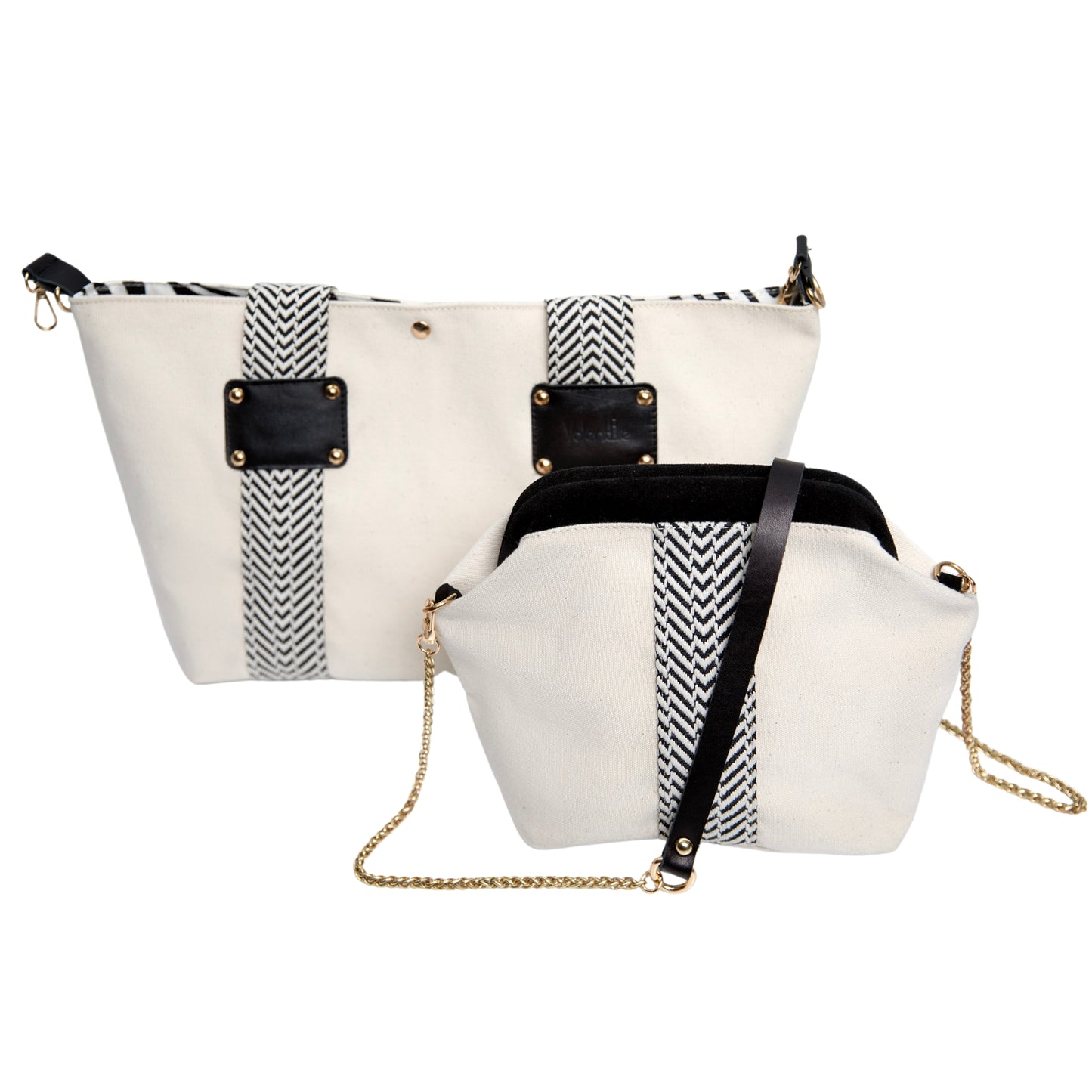 White Canvas Tote Bag, Black