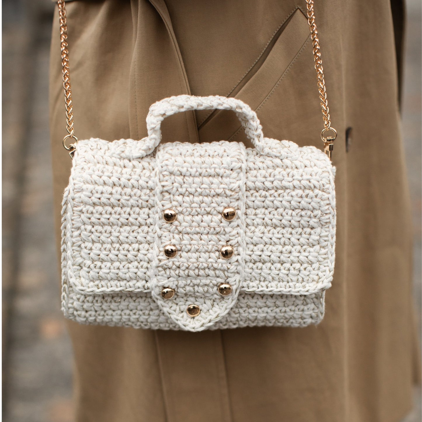 Sac Bandoulière Blanc Crochet Luxe