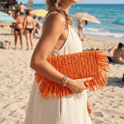 FRINGED RAFFIA BEACH CLUTCH HAND CROCHET_5