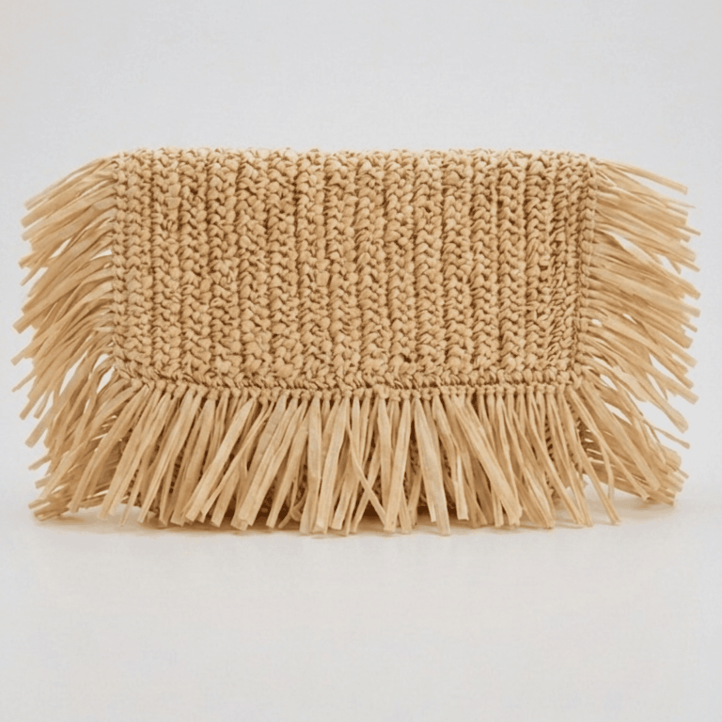 fringed natural raffia summer clutch bag