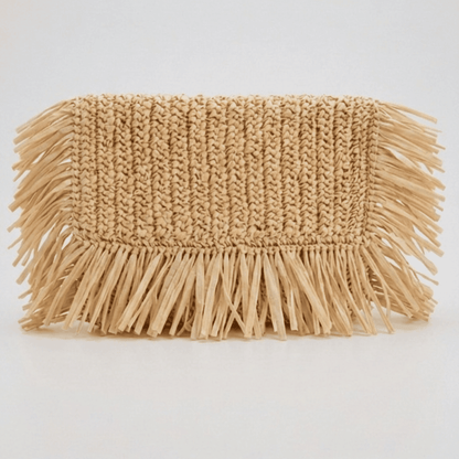 fringed natural raffia summer clutch bag