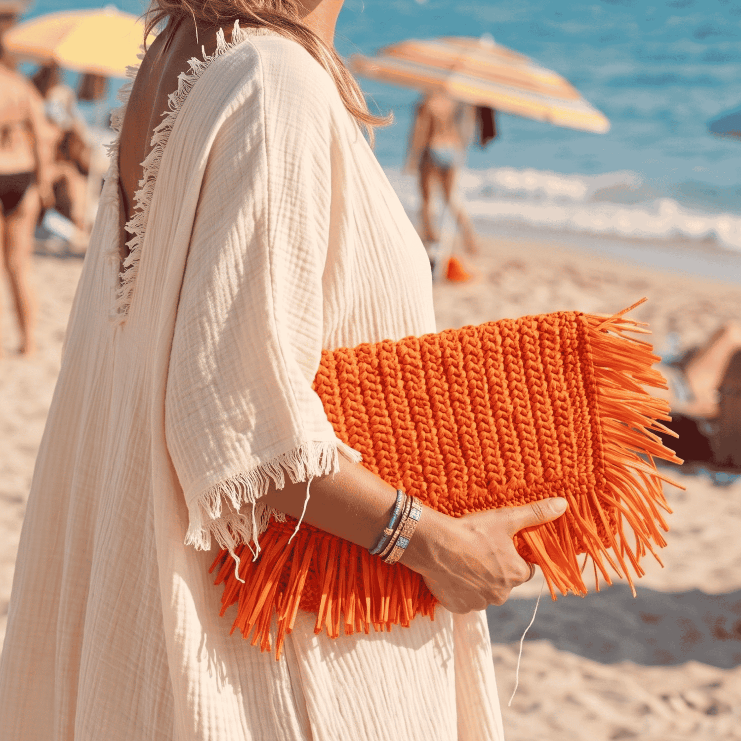 ELEGANT BEACH COVER UP AND RAFFIA BAGS