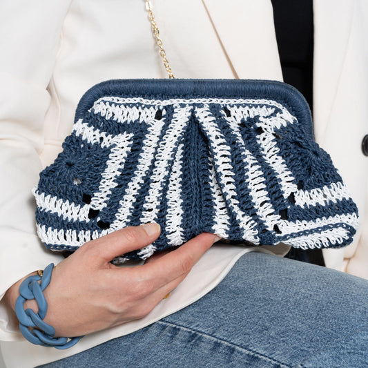 Luxury Crochet Straw Clutch Bag, Black