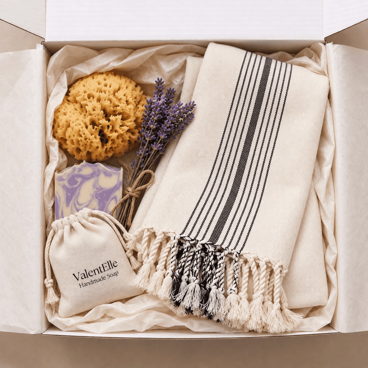 Turkish Bath Gift Set – Peshtemal, Natural Soaps & Aegean Sea Sponge