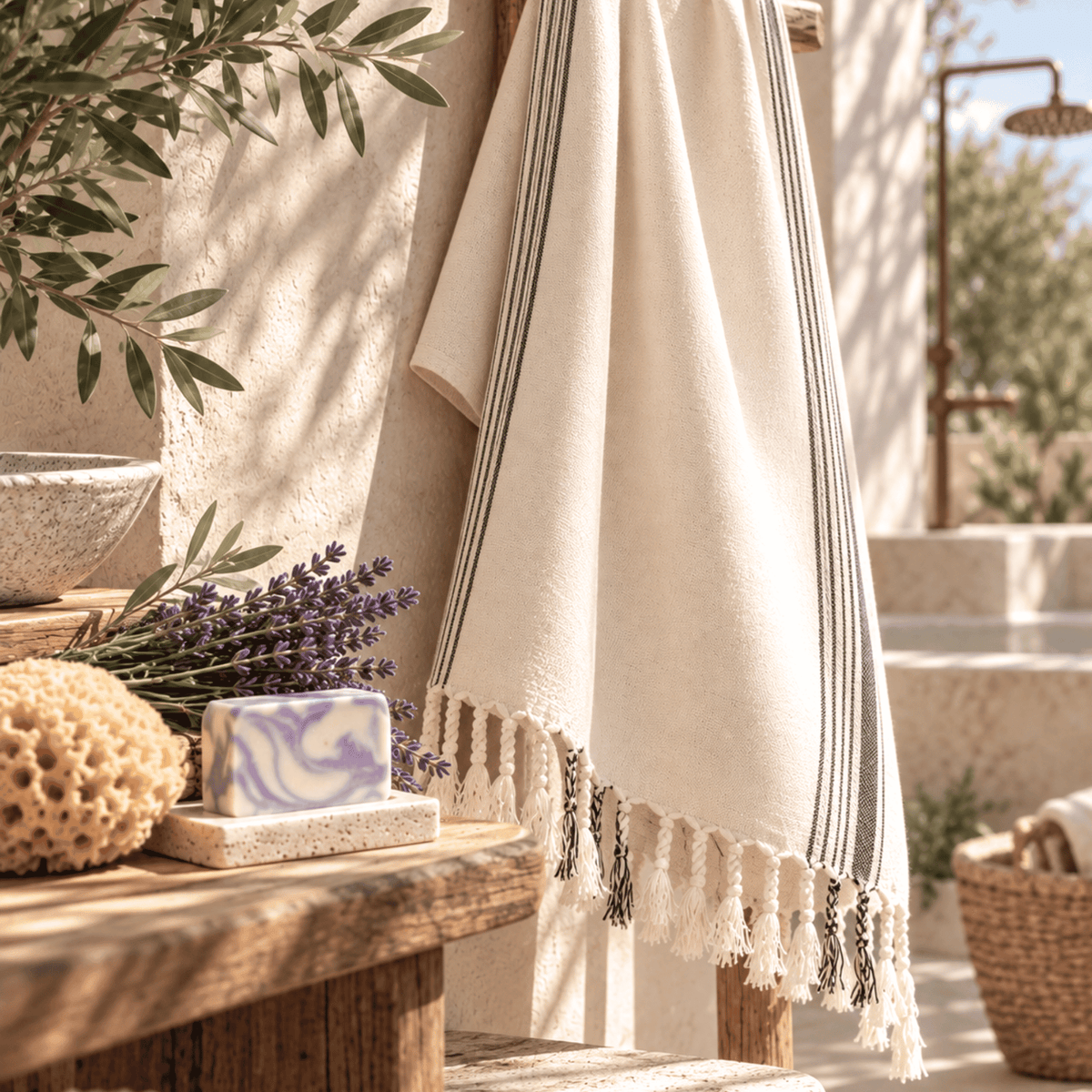 Turkish Bath Gift Set – Peshtemal, Natural Soaps & Aegean Sea Sponge