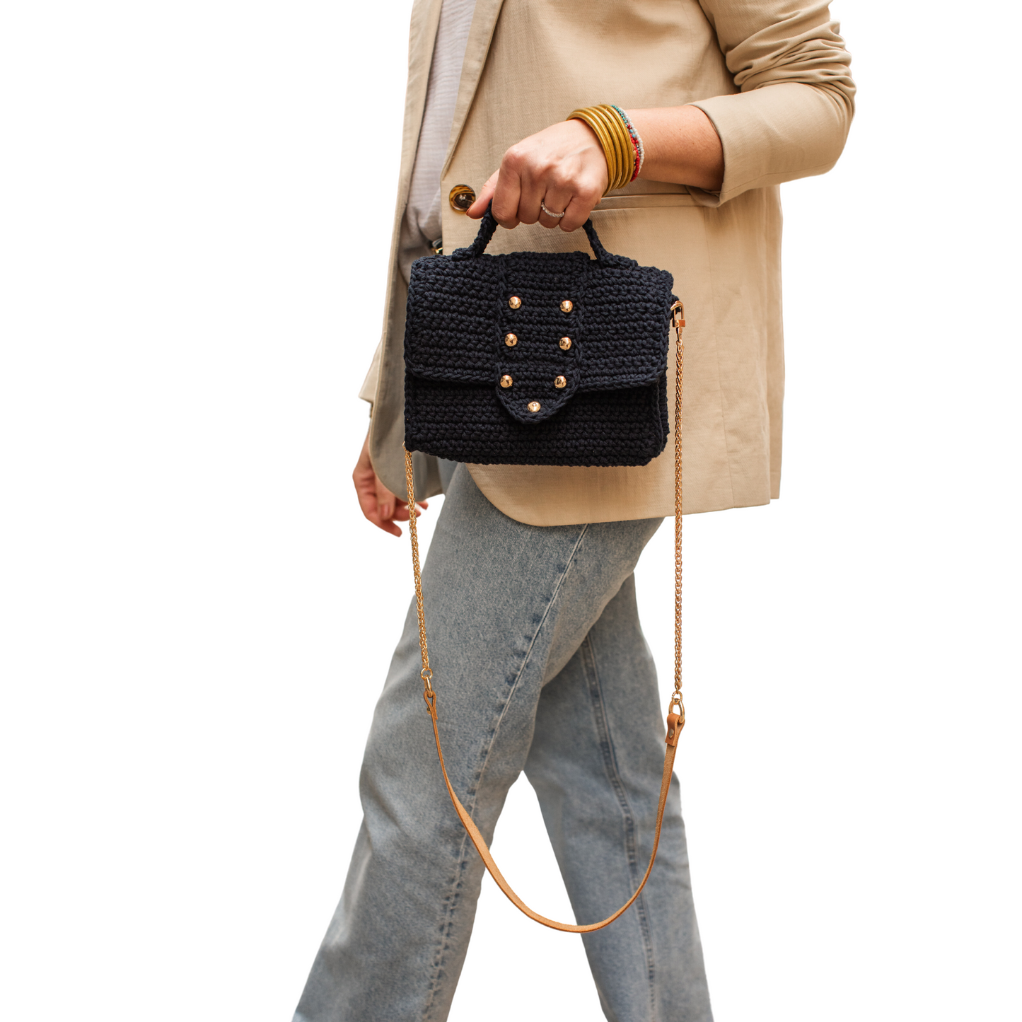 Navy Luxury Crochet Shoulder Bag