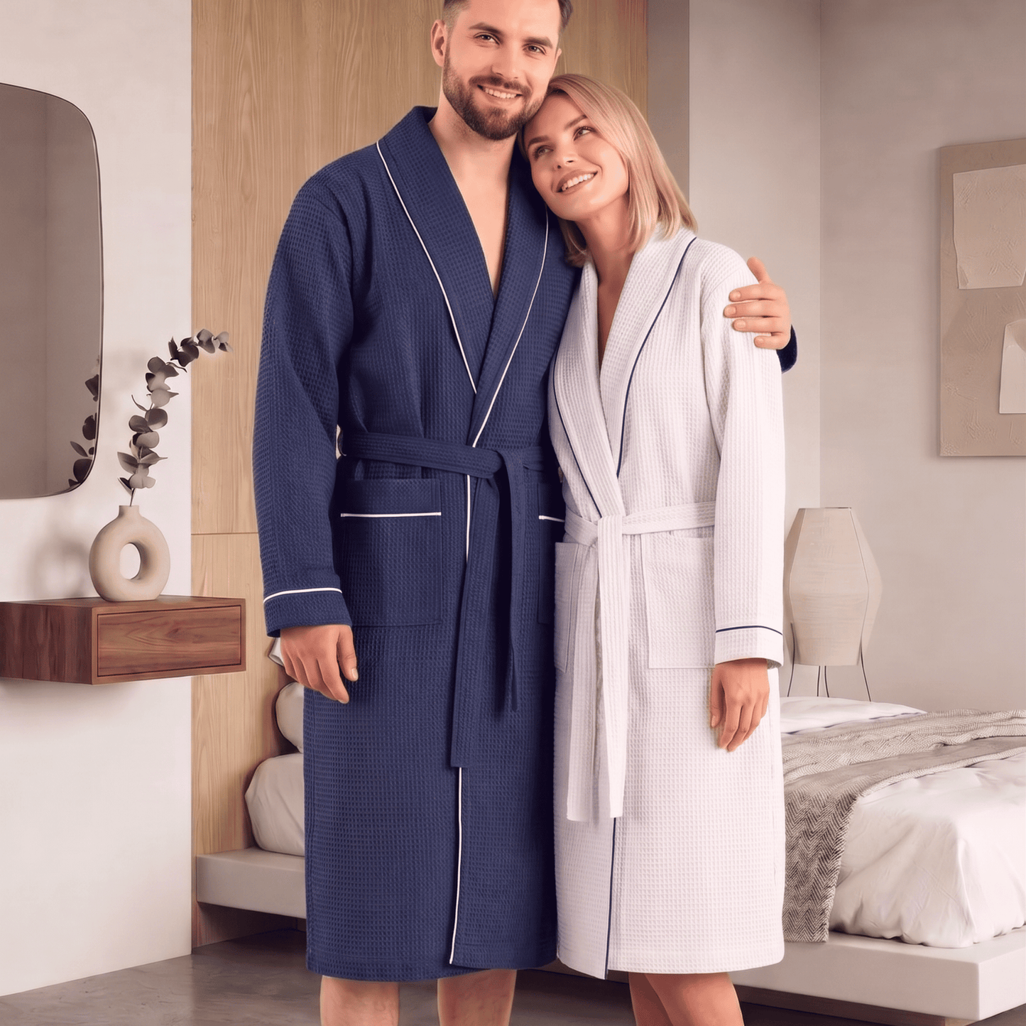 initials couple waffle bathrobe