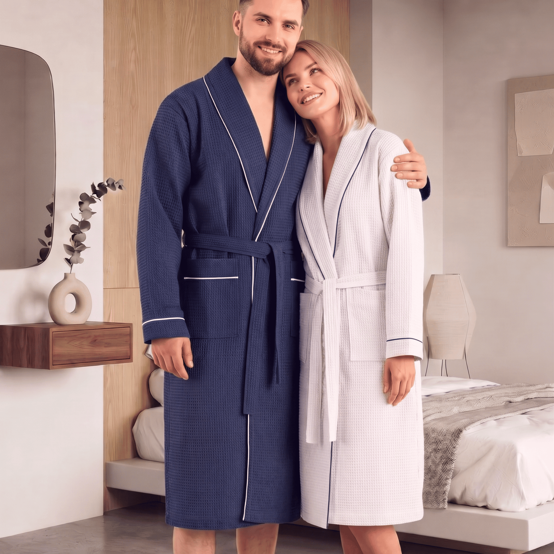 initials couple waffle bathrobe