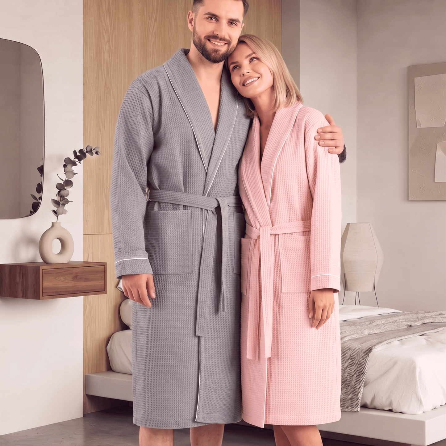 initials couple waffle bathrobe