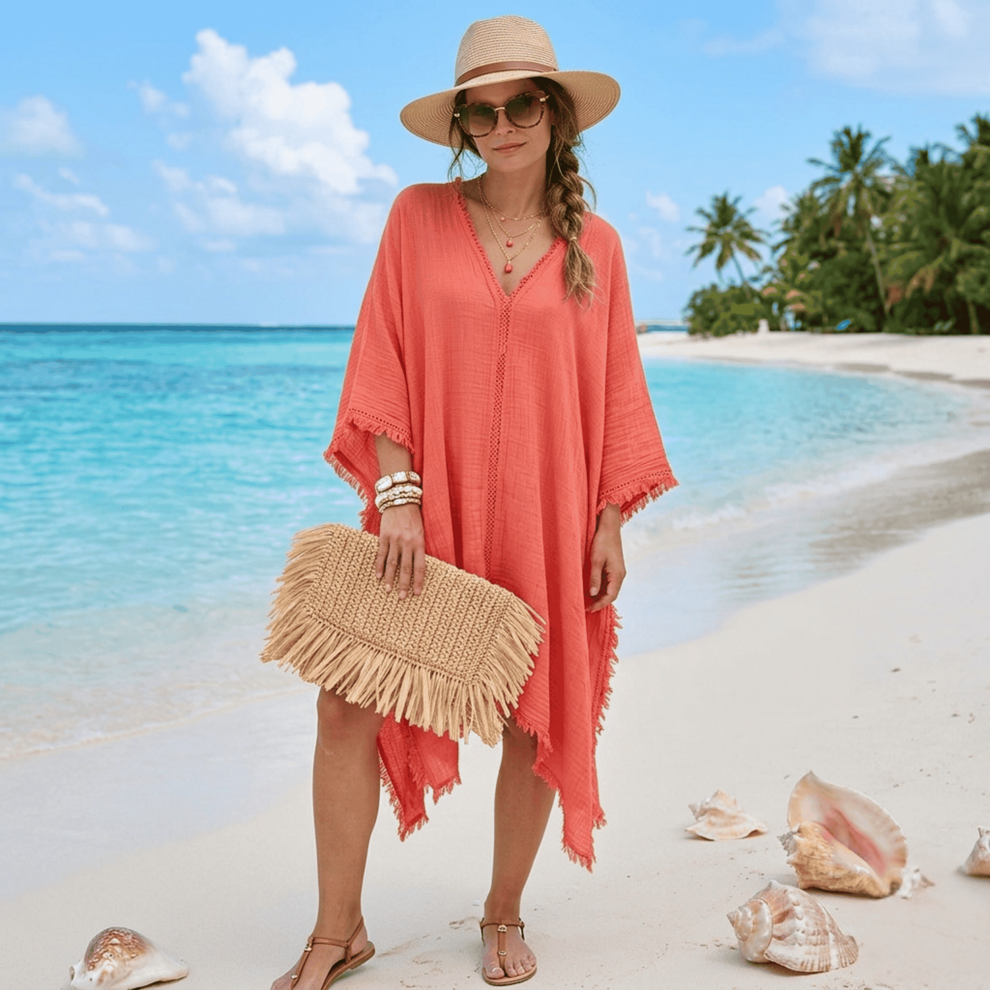 QUALITY MUSLIN BEACH COVER UP KAFTAN DRESS